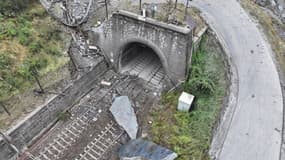 L'éboulement survenu le 27 août 2023, dans la commune de Saint-André dans la vallée de la Maurienne dans les Alpes françaises, sur une photographie prise le 1er septembre 2023.