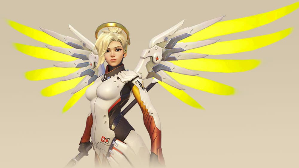 Le personnage de Mercy, dans le jeu Overwatch Le personnage de Mercy, dans le jeu Overwatch