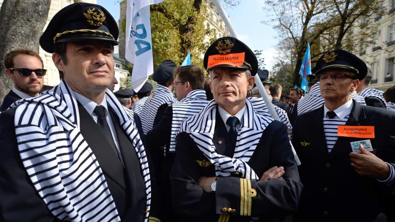 Les pilotes Air France lors d'une manifestation en 2014