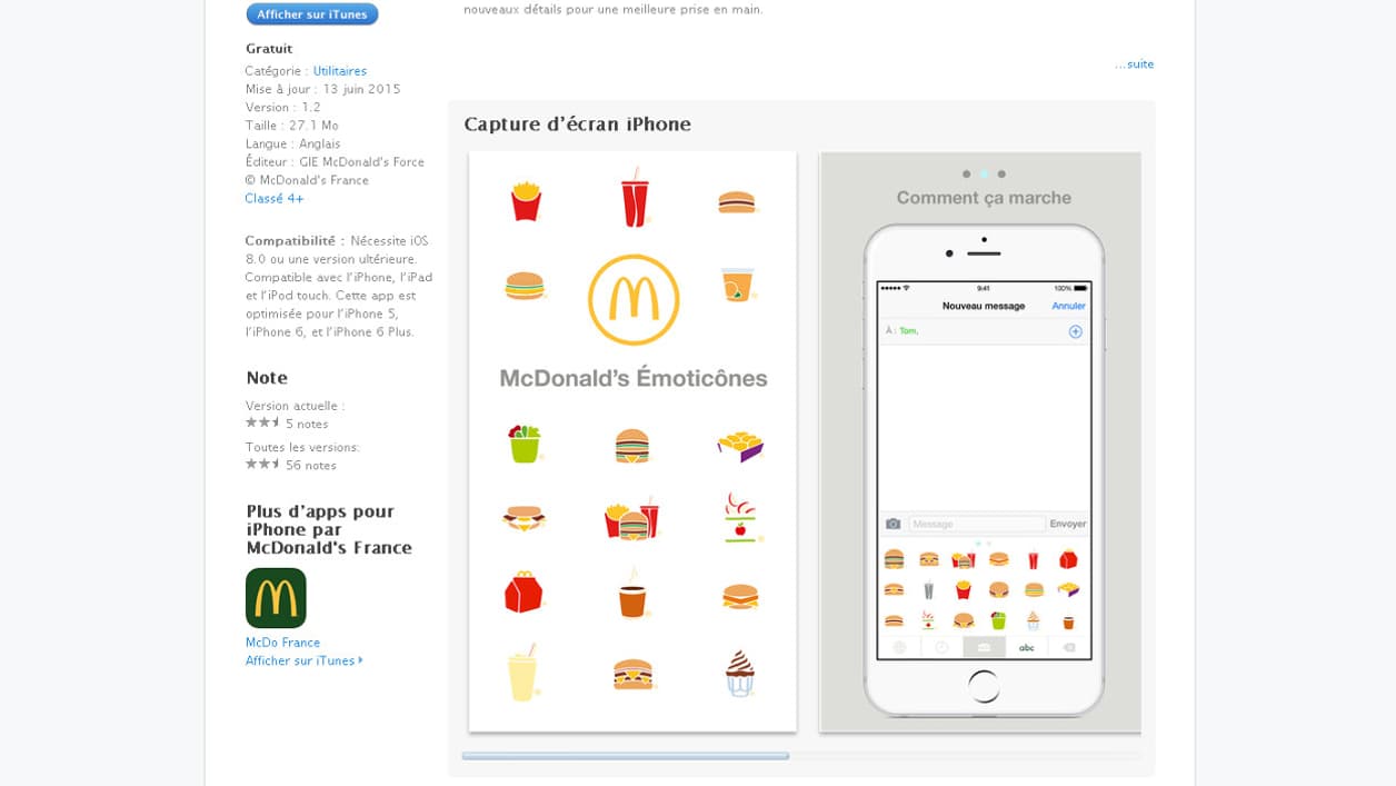 Descriptif de l'application McDonald's Émoticônes Descriptif de l'application McDonald's Émoticônes