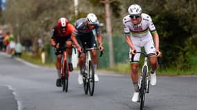 Filippo Ganna, Mathieu Van der Poel et Tadej Pogacar lors de Milan-San Remo, le 22/03/2025