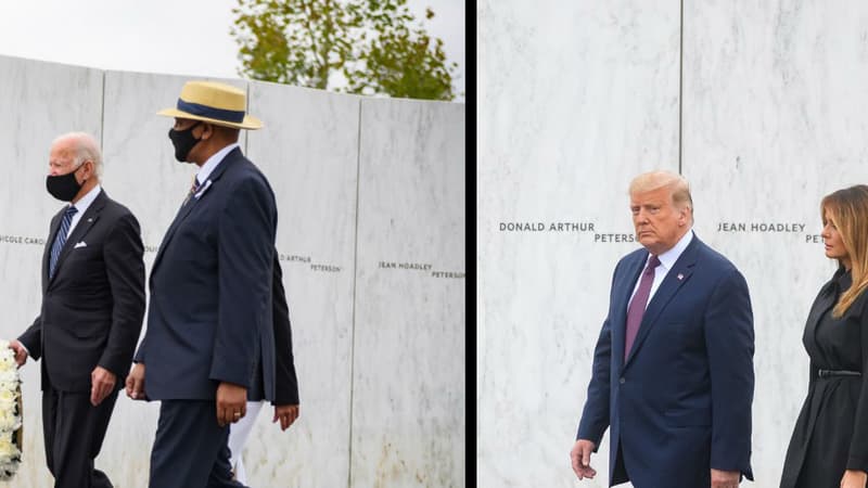 Joe Biden à New York ce vendredi (gauche) et Donald Trump en Pennsylvanie (droite).