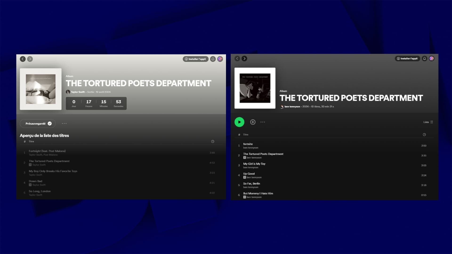L'album de Taylor Swift face au faux album, ici sur Spotify
