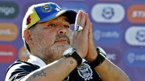 Diego Maradona, alors entraîneur de Gimnasia La Plata, après un match de Superliga contre Estudiantes, à La Plata en Argentine, le 2 novembre 2019