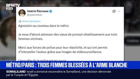 Agression au couteau dans le métro parisien: sur X, Valérie Pécresse a salué "la réactivité des forces de l'ordre"