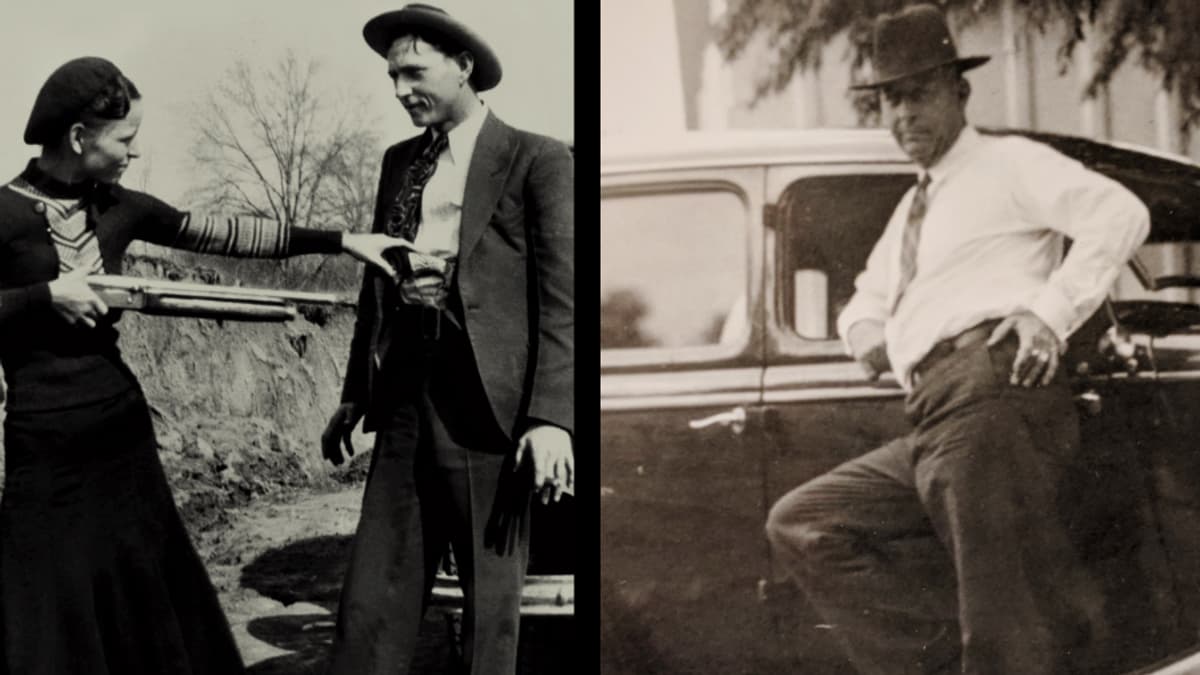 Bonnie et Clyde (gauche), Frank Hamer (droite) Bonnie et Clyde (gauche), Frank Hamer (droite)