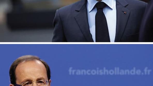 Si l'entrée en lice du président sortant Nicolas Sarkozy lui a permis de réduire l'écart avec le candidat socialiste François Hollande, la reconquête s'annonce ardue, à en croire les dernières enquêtes. /Photos prises les 14 février et 14 janvier 2012/REU