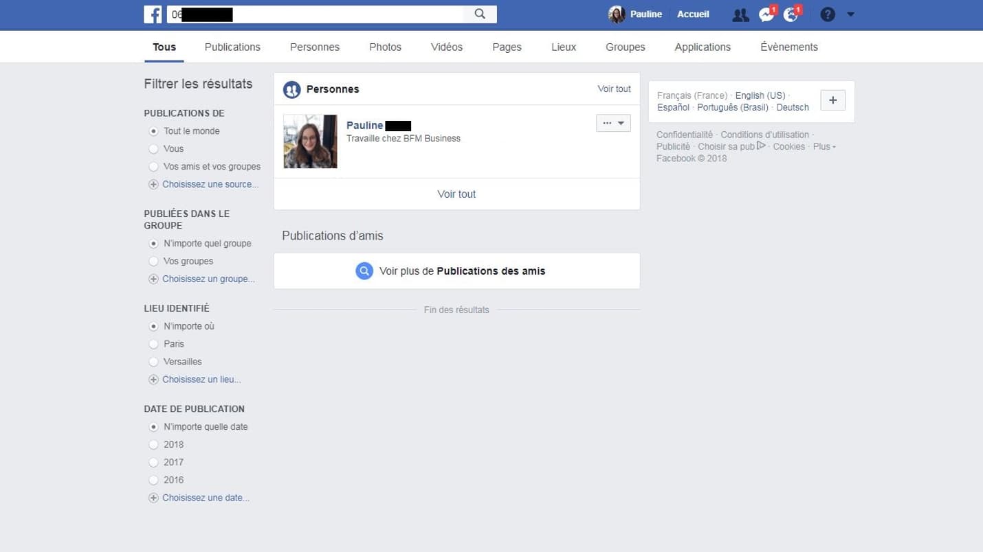 En tapant un numéro de téléphone sur la barre de recherche, on tombe sur le profil de la personne En tapant un numéro de téléphone sur la barre de recherche, on tombe sur le profil de la personne