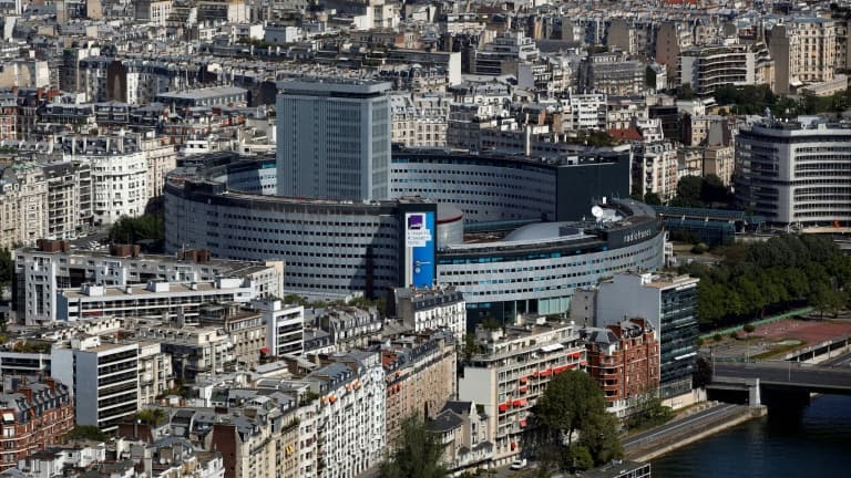 Vue aérienne de la Maison de la Radio, siège de Radio France et de France Inter