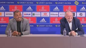 Sonny Anderson et Jean-Michel Aulas lors d'une conférence de presse de l'OL, le 23 février 2023
