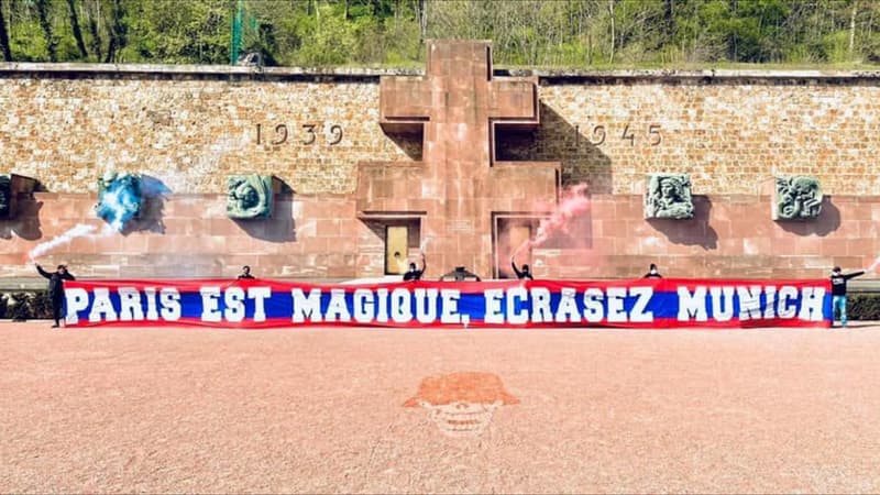 PSG: une banderole de supporters "Ecrasez Munich" devant un symbole de la Résistance