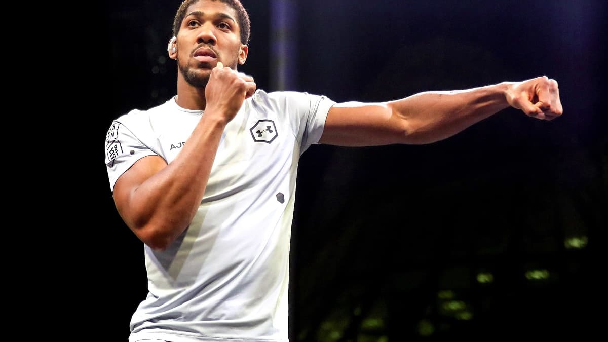 Anthony Joshua lors de l'entraînement public avant la revanche contre Andy Ruiz Jr Anthony Joshua lors de l'entraînement public avant la revanche contre Andy Ruiz Jr
