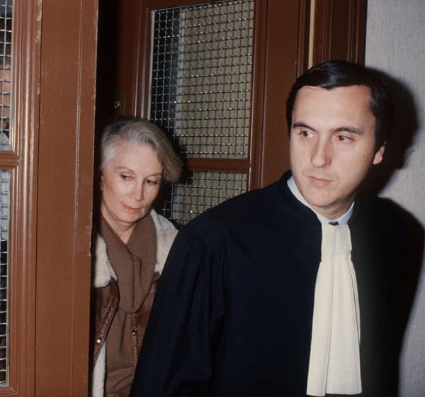 Fernande Grudet et l'un de ses avocats, Me Bruno Simonetta, lors de son procès pour fraude fiscale en janvier 1986.