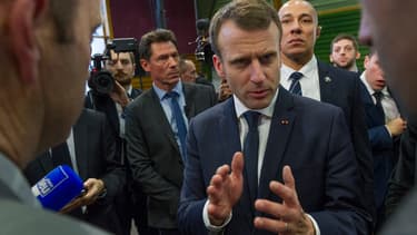 Emmanuel Macron à Saint-Genes-Champanelle (Auvergne) lors de la présentation de ses voeux aux agriculteurs, le 25 janvier 2018.