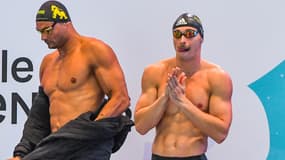 Les nageurs français Florent Manaudou et Maxime Grousset lors des championnats de France en 2023