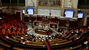 Vue d'ensemble de l'hémicycle de l'Assemblée nationale le 30 octobre 2023