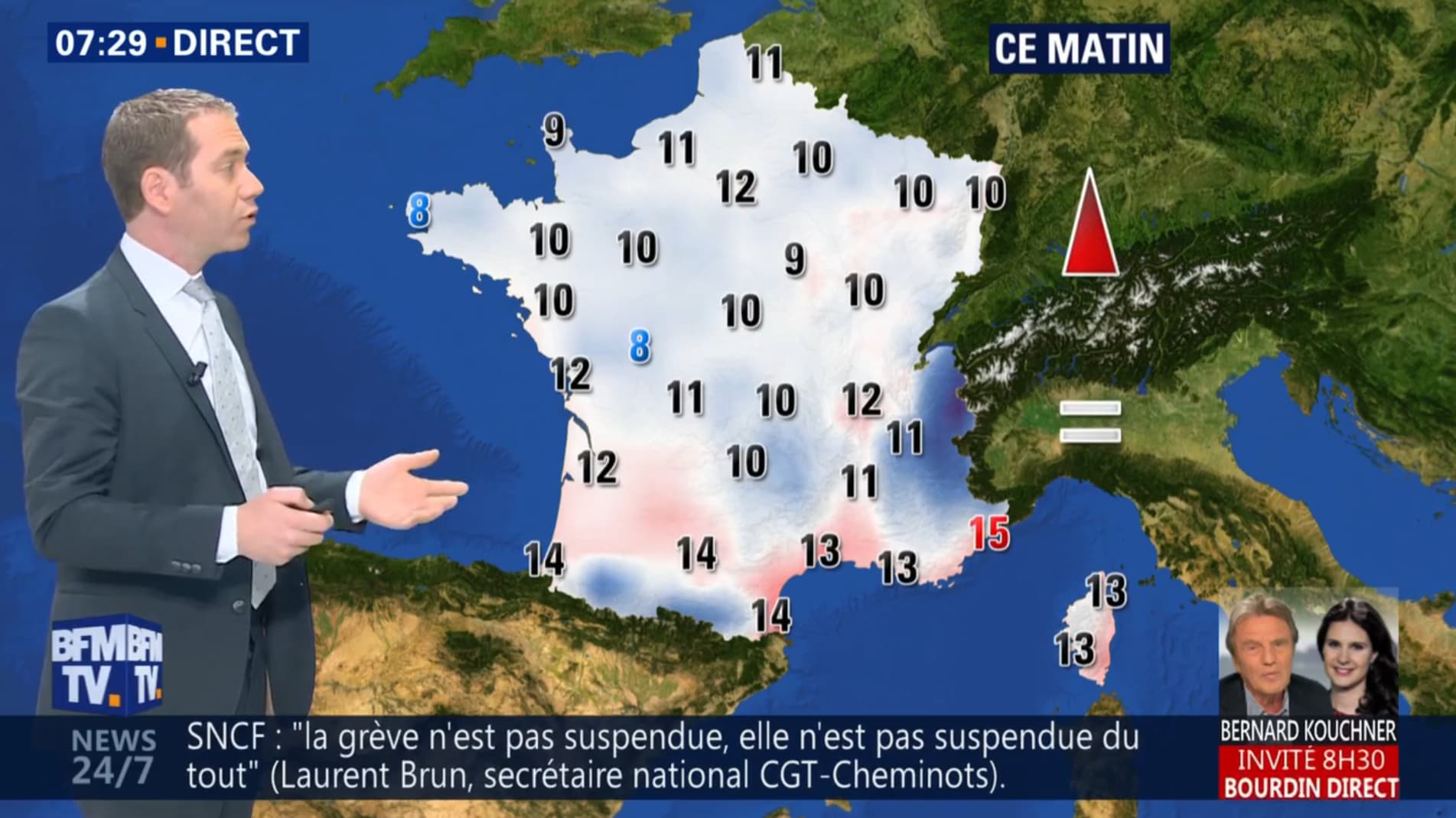 Températures pour le mercredi 25 avril au matin
