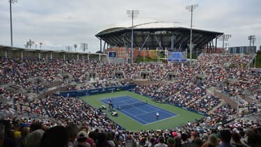 Le court Grandstand de l'US Open lors du match du 1er tour opposantAndy Murray à Corentin Moutet (6-2, 7-5, 6-3), le 29 août 2023