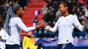 Kadidiatou Diani et Marie-Antoinette Katoto avec l'équipe de France féminine, à Caen le 19 février 2022