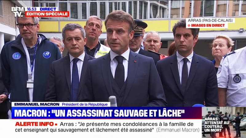 Emmanuel Macron sur l'attaque au couteau à Arras: 