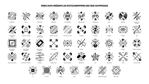 Les pictogrammes de Paris 2024 en noir et blanc