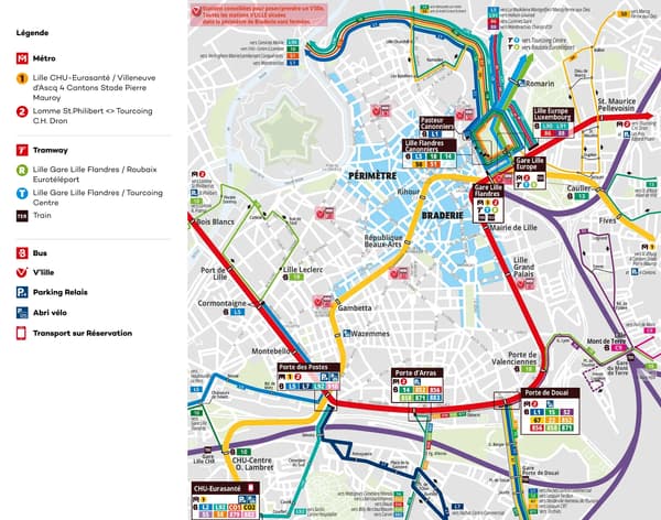 Le périmètre de la braderie de Lille et le plan des transports pour l'édition 2023.