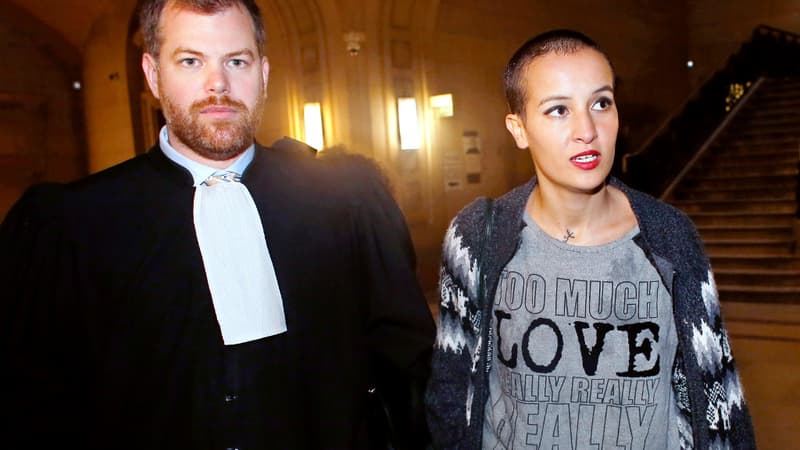L'ex-Femen Amina Seboui et son avocat Martin Pradel, le 8 octobre 2014.