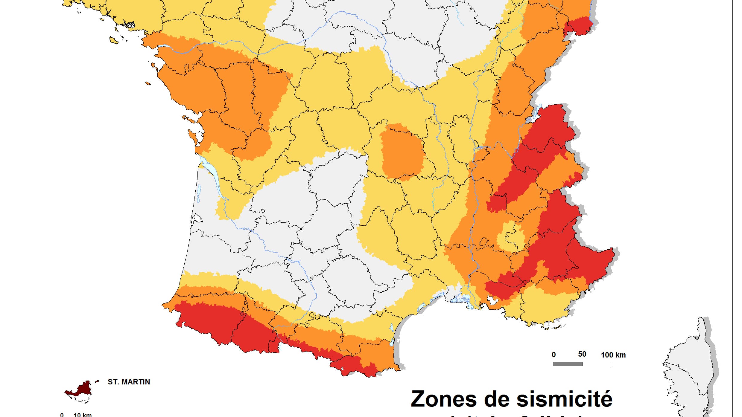 Zonage sismique en France en vigueur depuis le 1er mai 2011.