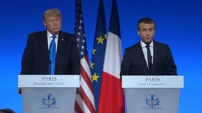 Donald Trump et Emmanuel Macron lors de leur conférence de presse à Paris. 