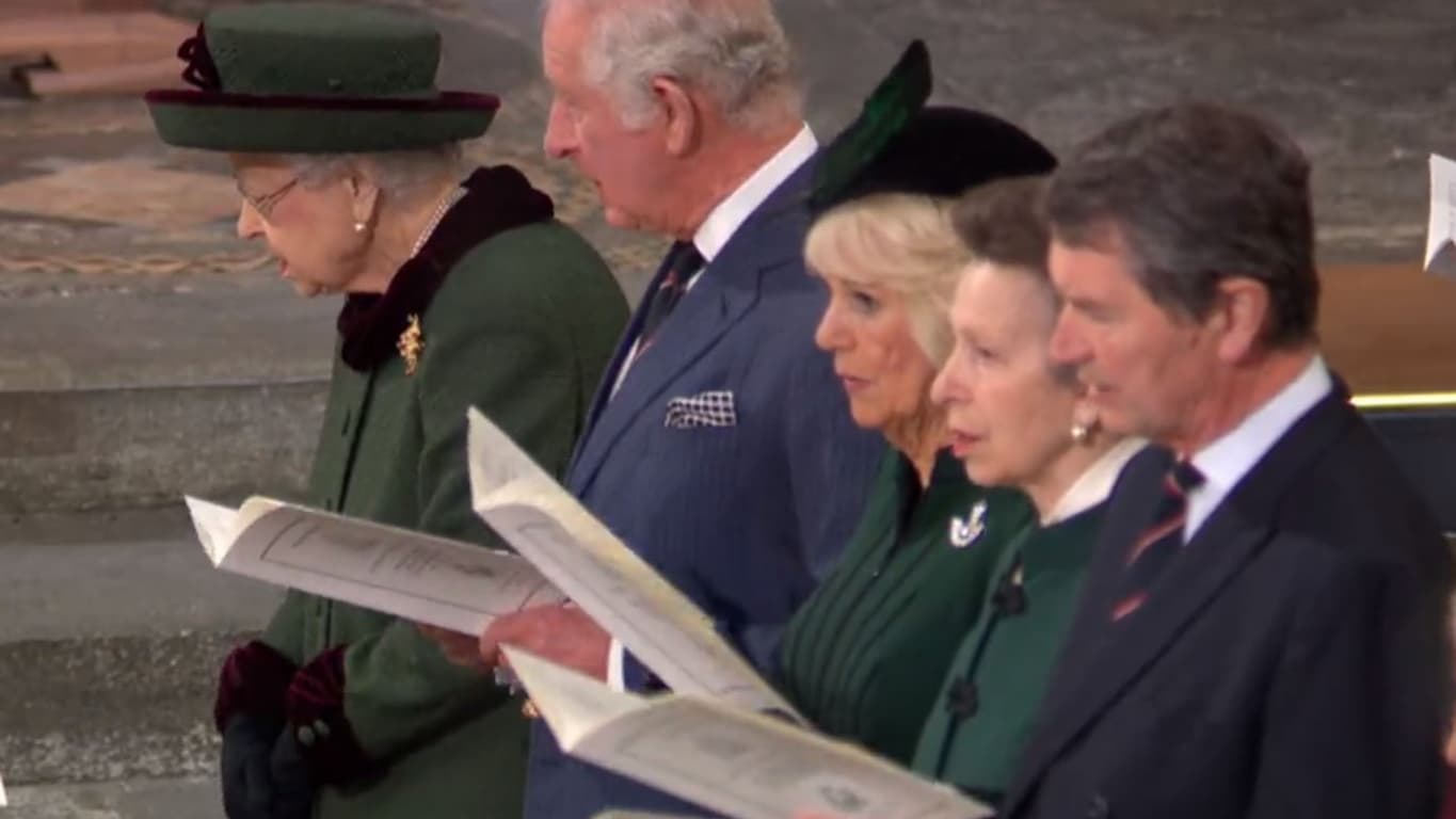 La reine à Westminster, à la cérémonie d'hommage à Philip, le 29 mars 2022. La reine à Westminster, à la cérémonie d'hommage à Philip, le 29 mars 2022.