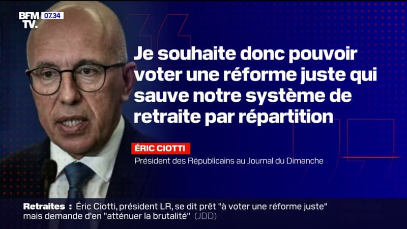 Retraites: le patron de LR Éric Ciotti prêt à « voter une réforme juste »