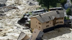 Crue à Saint-Martin-Vésubie (sud-est de la France) le 3 octobre 2020 après de fortes pluies 