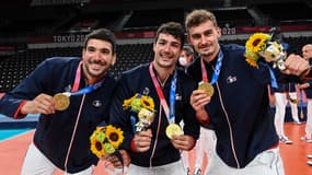 Les volleyeurs français Nicolas Le Goff (à gauche) et Jean Patry (à droite), à Tokyo le 7 août 2021
