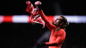 Antoine Griezmann célèbre son but de la victoire lors du match Atlético-Séville (4-3, Liga), le 8 décembre 2024