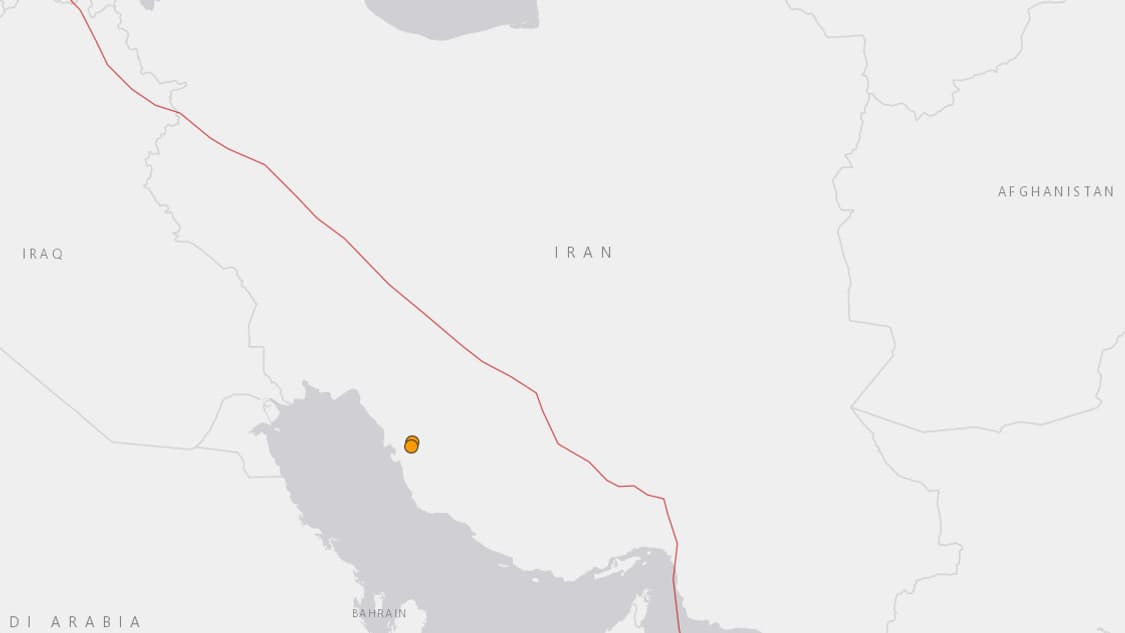 Les deux points orange au sud-ouest de l'Iran représentent la zone du séisme du mercredi 8 janvier 2020