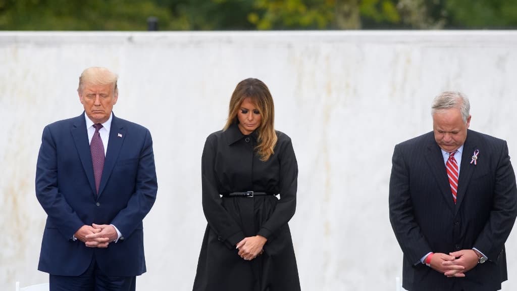 Donald Trump et son épouse Melania Trump ce 11 septembre 2020 lors des cérémonies du 11-Septembre 2001. Donald Trump et son épouse Melania Trump ce 11 septembre 2020 lors des cérémonies du 11-Septembre 2001.