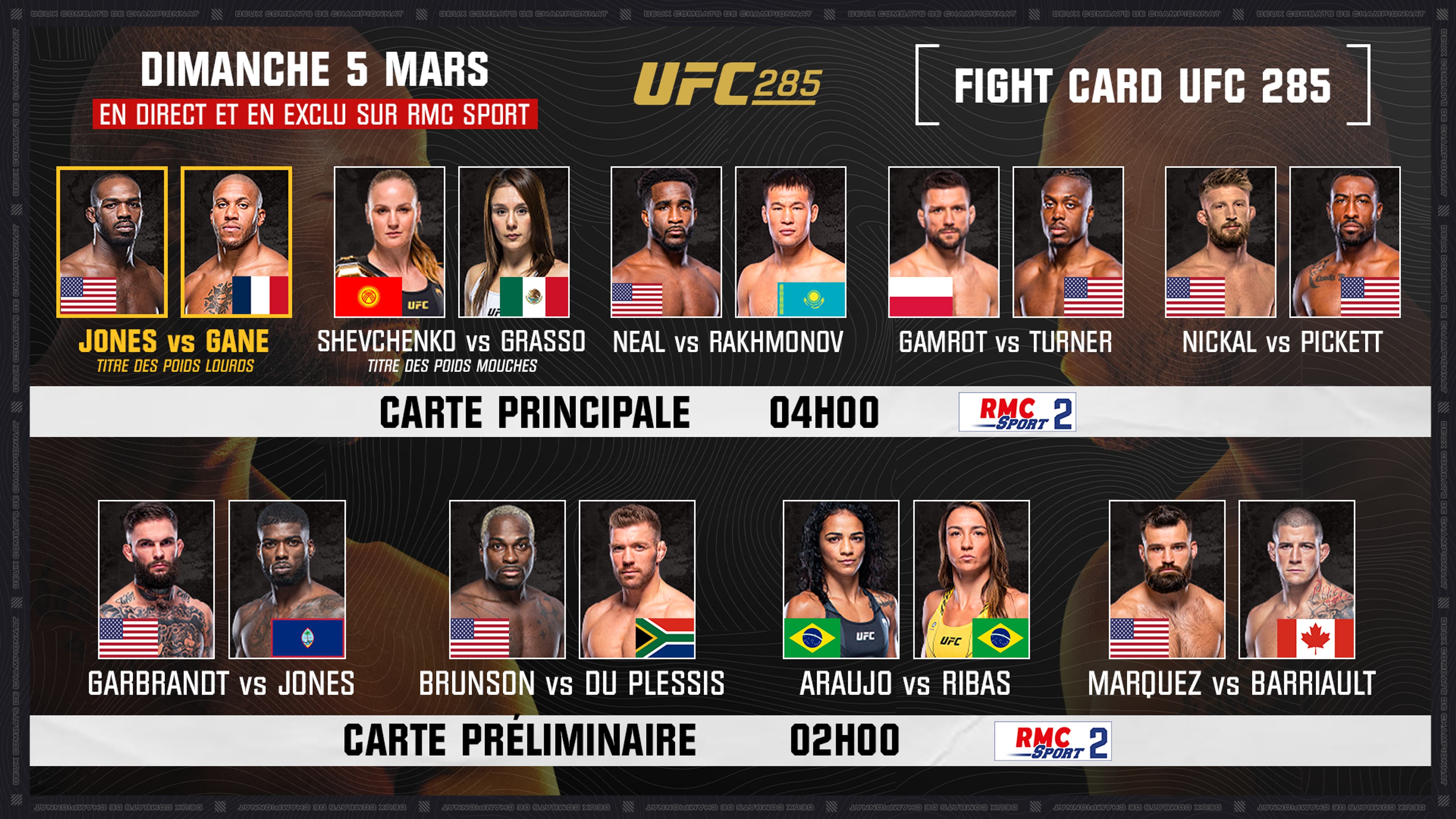 Rmc Card UFC 285: Gane vs Jones, le plus grand combat de l'histoire du sport ...