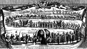 Gravure représentant le convoi funéraire de Louis XIV