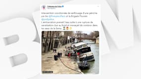 Une péniche sur la Seine renflouée alors qu'elle menaçait de sombrer.