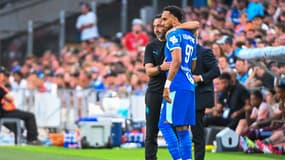 Roberto DE ZERBI et Pierre-Emerick AUBAMEYANG lors de Marseille-Aston Villa, le 09/09/2025