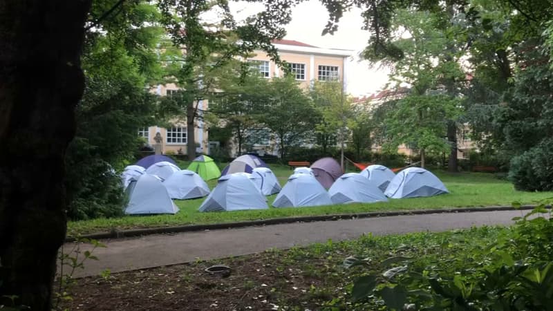 Une vingtaine de tentes occupées par des migrants ont été installées dans un parc à Lyon.
