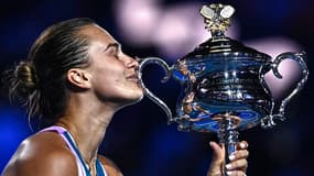  Aryna Sabalenka après sa victoire à l'Open d'Australie, le 28 janvier 2023