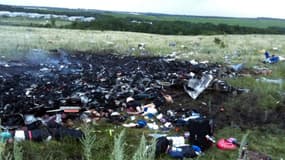 Débris de l'avion malaisien, qui s'est écrasé près de Chakhtarsk, en Ukraine.