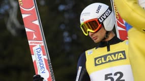 Jason Lamy-Chappuis et son dossard jaune de leader de la Coupe du monde