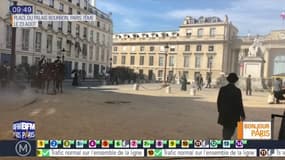 Sur le tournage du filme Eiffel, juste devant l'Assemblée nationale en plein Paris