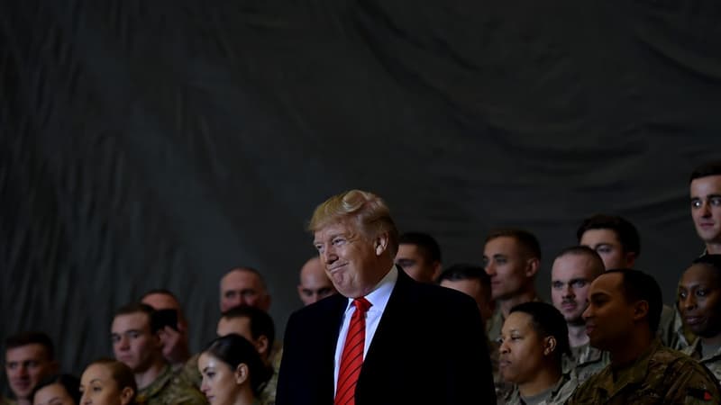 Le président américain Donald Trump parle aux troupes des Etats Unis lors de sa visite surprise en Afghanistan, le 28 novembre 2019