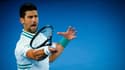 Novak Djokovic lors de son match contre Milos Raonic à l'Open d'Australie