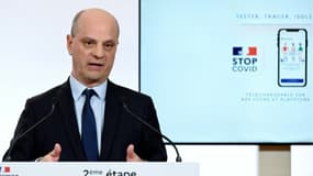 Le ministre de l'Education nationale Jean-Michel Blanquer, lors d'une conférence télévisée, le 28 mai 2020
