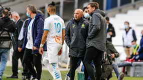 Dimitri Payet, Jorge Sampaoli et Jacques Abardonado, à Marseille le 13 mars 2021
