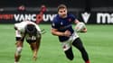 Antoine Dupont face aux Etats-Unis (42-12) lors du match pour la 3e place au Rugby Sevens de Vancouver, le 25 février 2024